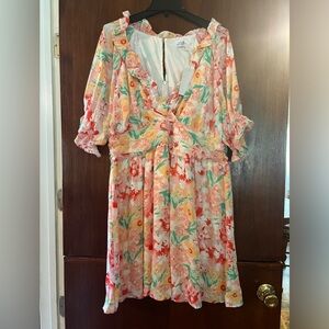 Floral Print V Neck Dress